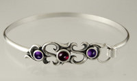 Sterling Silver Victorian Strap Latch Spring Hook Bangle Bracelet with Garnet And Amethyst